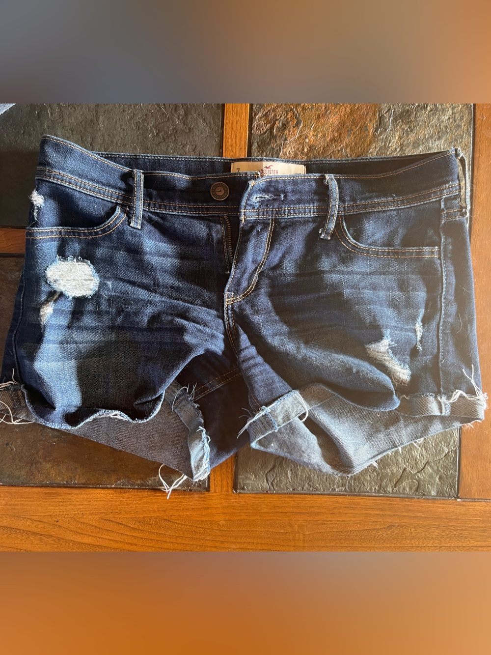 Hollister Mid Rise Denim Shorts - Dark Blue